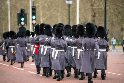 Changing the guard parade, london, uk. soldiers marching in front of buckingham palace
