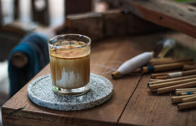 Close-up of coffee cup on table