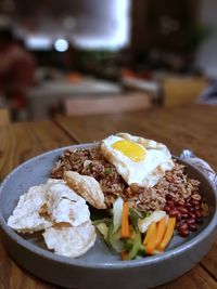 Close-up of breakfast served on table