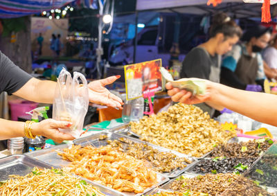 Trade fried insects on the streets food market. thailand