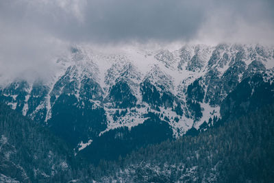 Aerial view of snowcapped mountains against sky