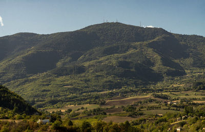 Scenic view of mountains against clear sky