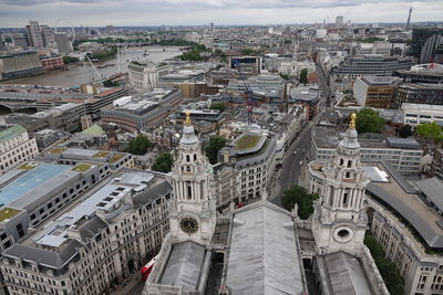 High angle view of street amidst buildings in city of london 