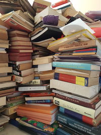 Stack of books in library