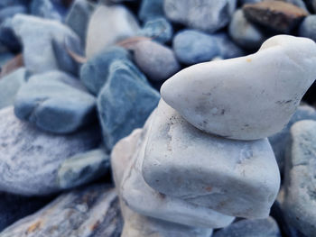 High angle view of stones on pebbles