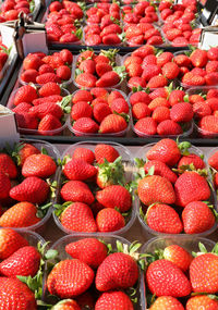 Basket of red ripe strawberries for sale