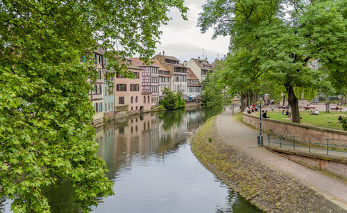 Idyllic waterside impression of strasbourg, a city at the alsace region in france