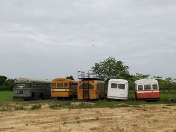 Train on railroad track against sky