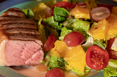 High angle view of salad served in plate