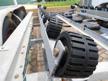 High angle view of machinery on field