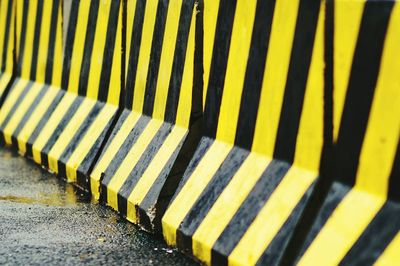 Close-up of barricade on road