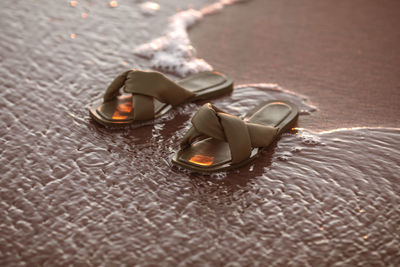 High angle view of shoes on table