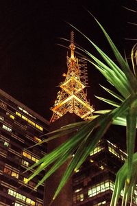 Low angle view of illuminated building at night