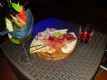 Close-up of cake served on table