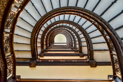 Directly below of spiral staircase