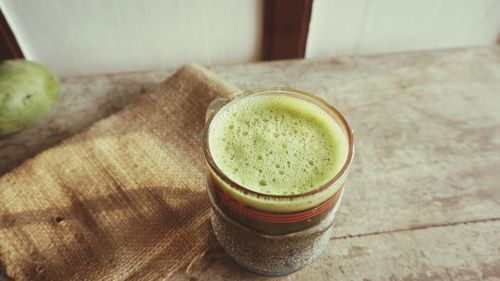 High angle view of drink on table