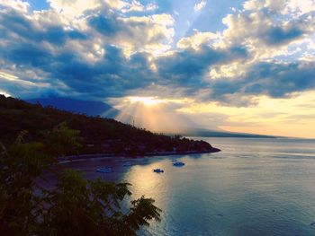 Scenic view of sea against dramatic sky