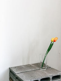 White flower vase against wall