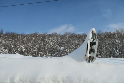 Snow covered field against sky