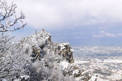 Scenic view of snowcapped mountain against sky