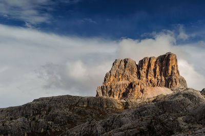 Rock formation on mountain against sky