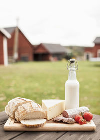 Healthy breakfast on table at farm