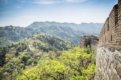 Great wall of china amidst trees on mountain