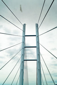 Low angle view of steel cables of suspension bridge