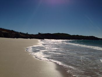 Scenic view of beach against clear sky