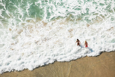 High angle view of people on beach