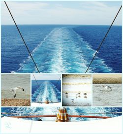 Boats in sea against clear sky