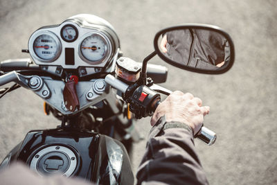 High angle view of man riding motorbike