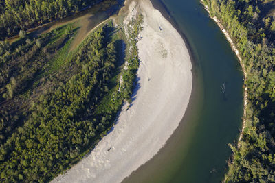 Aerial photo of gravel bars on the drava river