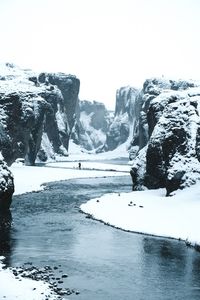 Scenic view of frozen lake against clear sky