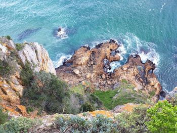 High angle view of rocks on beach