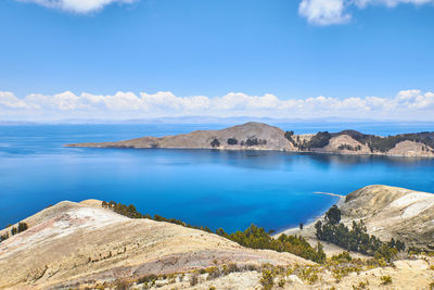 Scenic view of lake against blue sky