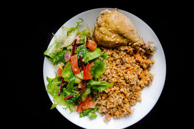 High angle view of food in plate