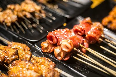 High angle view of meat on tray