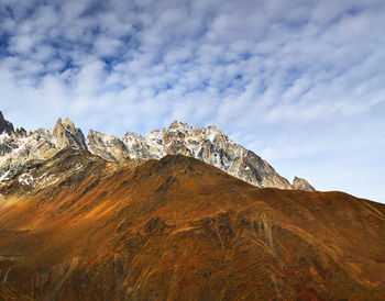 Scenic view of snowcapped mountains against sky