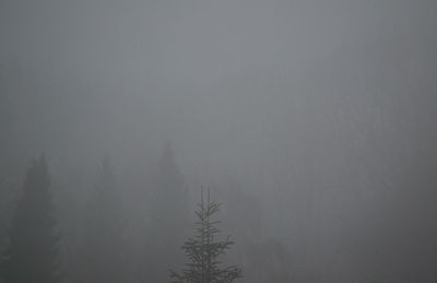 Snow covered landscape against sky during foggy weather