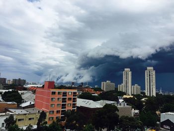 Cityscape against cloudy sky