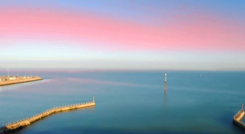 High angle view of sea against clear sky