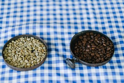 High angle view of coffee beans on table