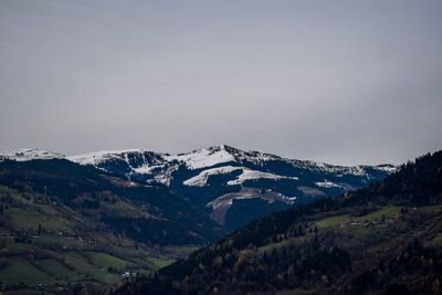 Scenic view of snowcapped mountains against sky