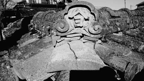 Close-up of carving on wall