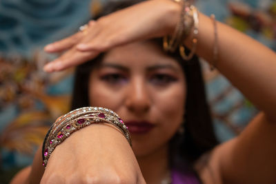 Belly dance girl showing her bracelet