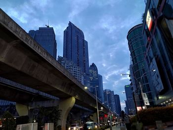 Low angle view of buildings in city against sky