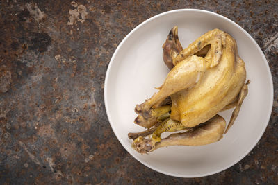 High angle view of food in plate on table