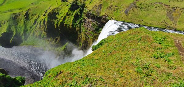 Scenic view skógafoss waterfall