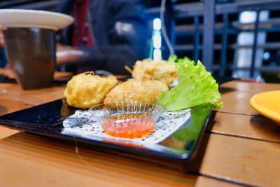 Close-up of food in plate on table